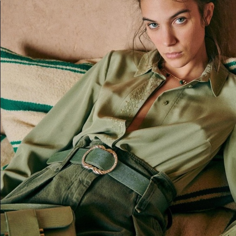 Sézane Abbie Shirt Light Khaki Sz 4